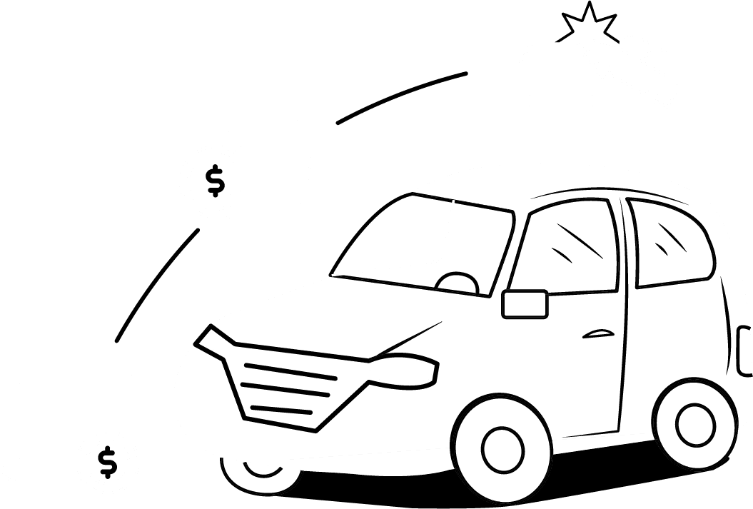 Illustration of a car surrounded by payment, crash, and laptop icons