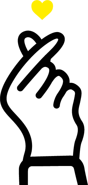Hand making a finger-heart gesture with a small yellow heart