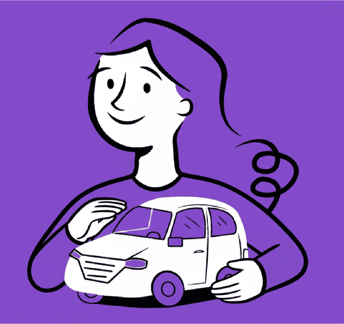 Illustration of a person lovingly hugging a car